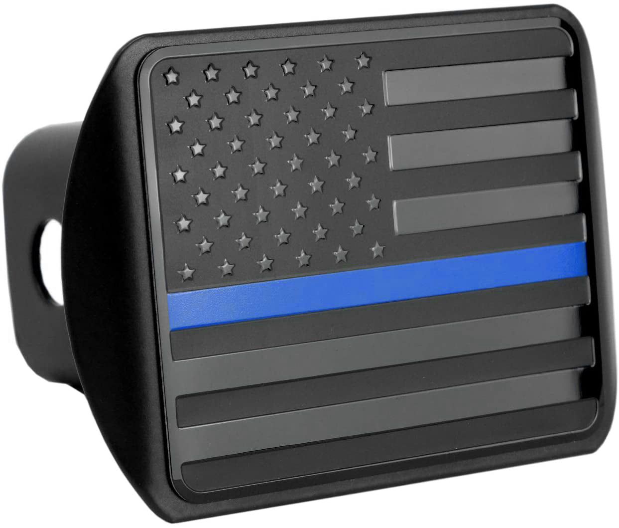 eVerHITCH American Metal Trailer Hitch Cover Black Flag with Thin Blue line