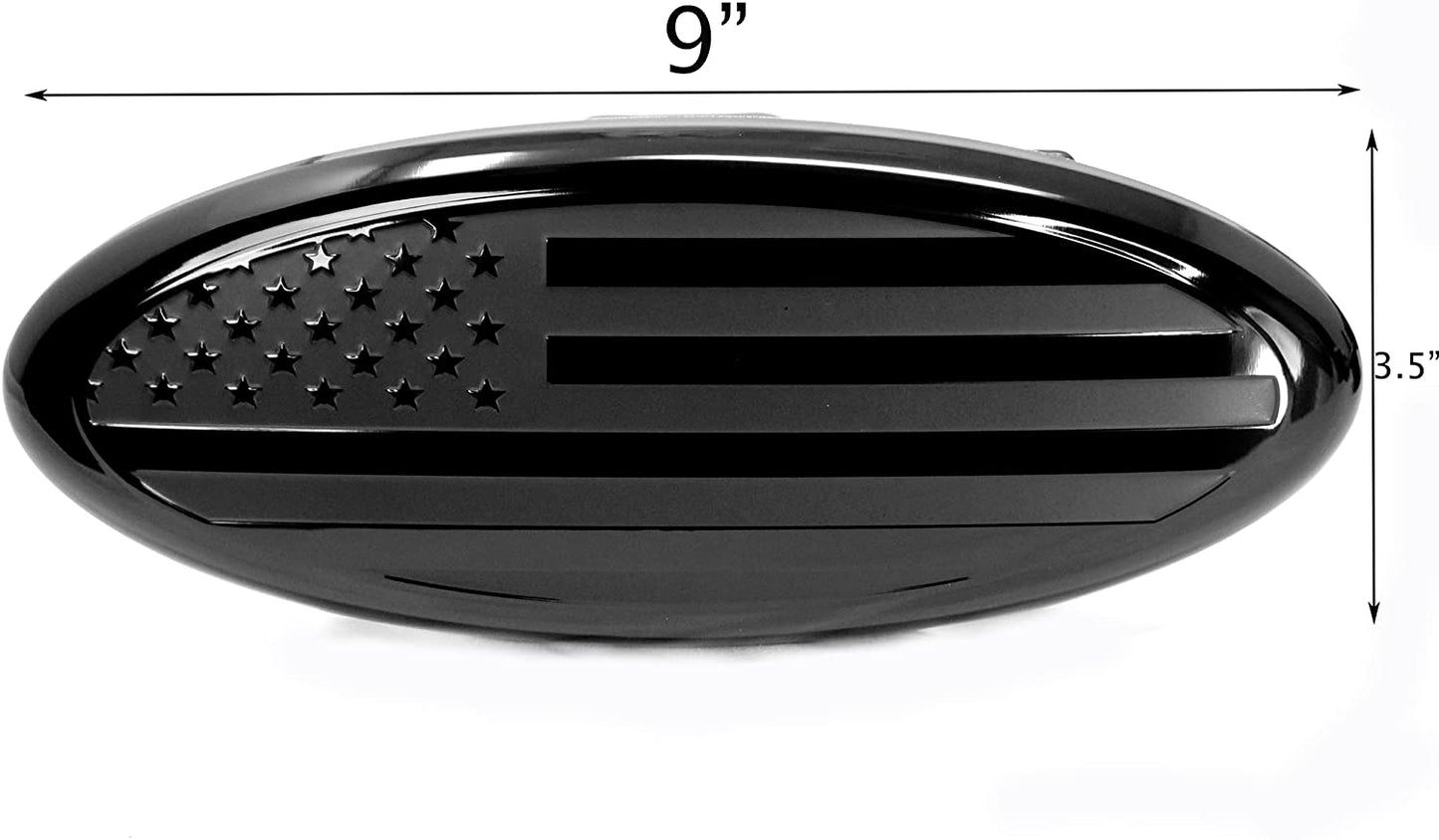 American Flag Black Oval Metal Trailer Hitch Cover (Fits 2", 2.5" Receivers)