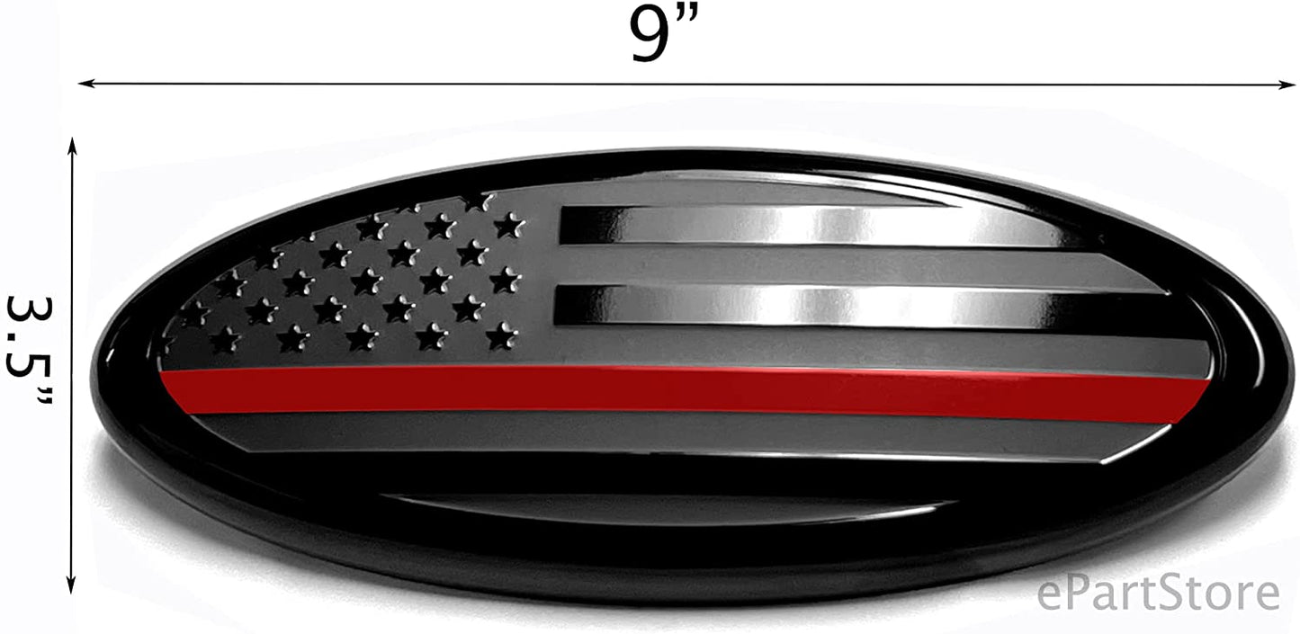 7" or 9'' American Black with Red Line Flag Emblem, Oval Decal for Ford F150 F250 F350