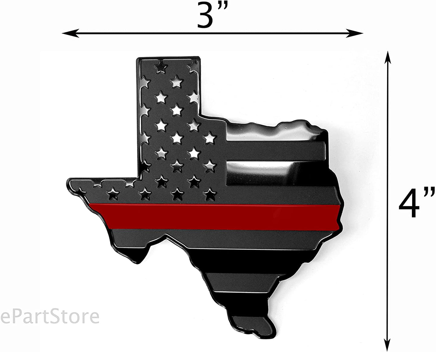 Texas State Black Flag Metal Auto Fender Emblem for Cars Trucks (3"x4", Black with Red Line)