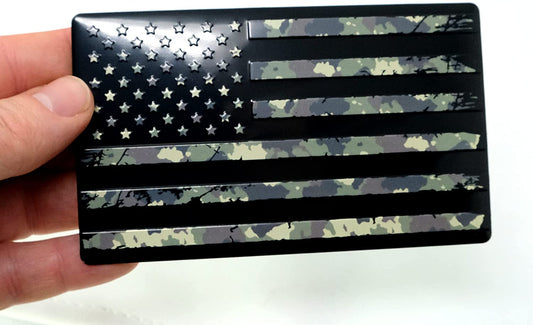 USA American 3D Metal Flag Auto Emblem for Cars Trucks  (5"x3", Military Black)