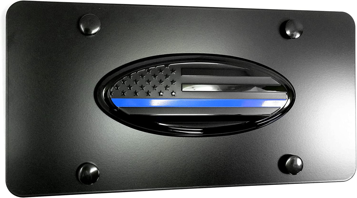 American Flag Stainless Steel License Plate (12"x6" 3D Oval Emblem)