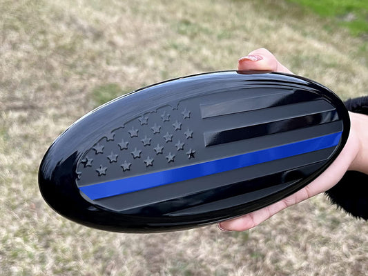 7" or 9'' American Black with Blue Line Flag Emblem, Oval Decal for Ford F150 F250 F350
