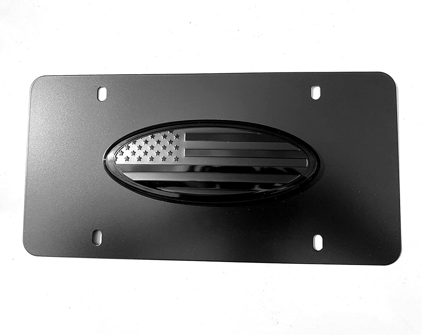 American Flag Stainless Steel License Plate (12"x6" 3D Oval Emblem)