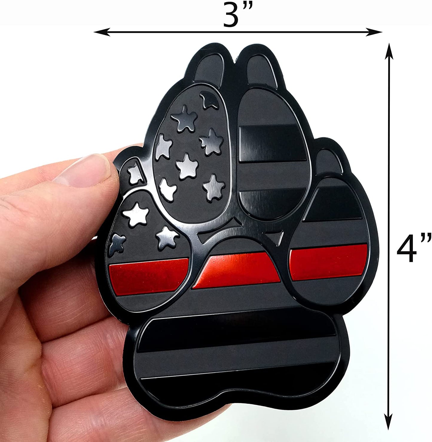 American Metal Flag Dog Paw K9 Unit Auto Fender Emblem for Cars Trucks (3"x4", Black with Red Line)