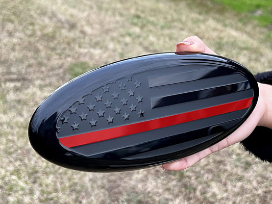 7" or 9'' American Black with Red Line Flag Emblem, Oval Decal for Ford F150 F250 F350