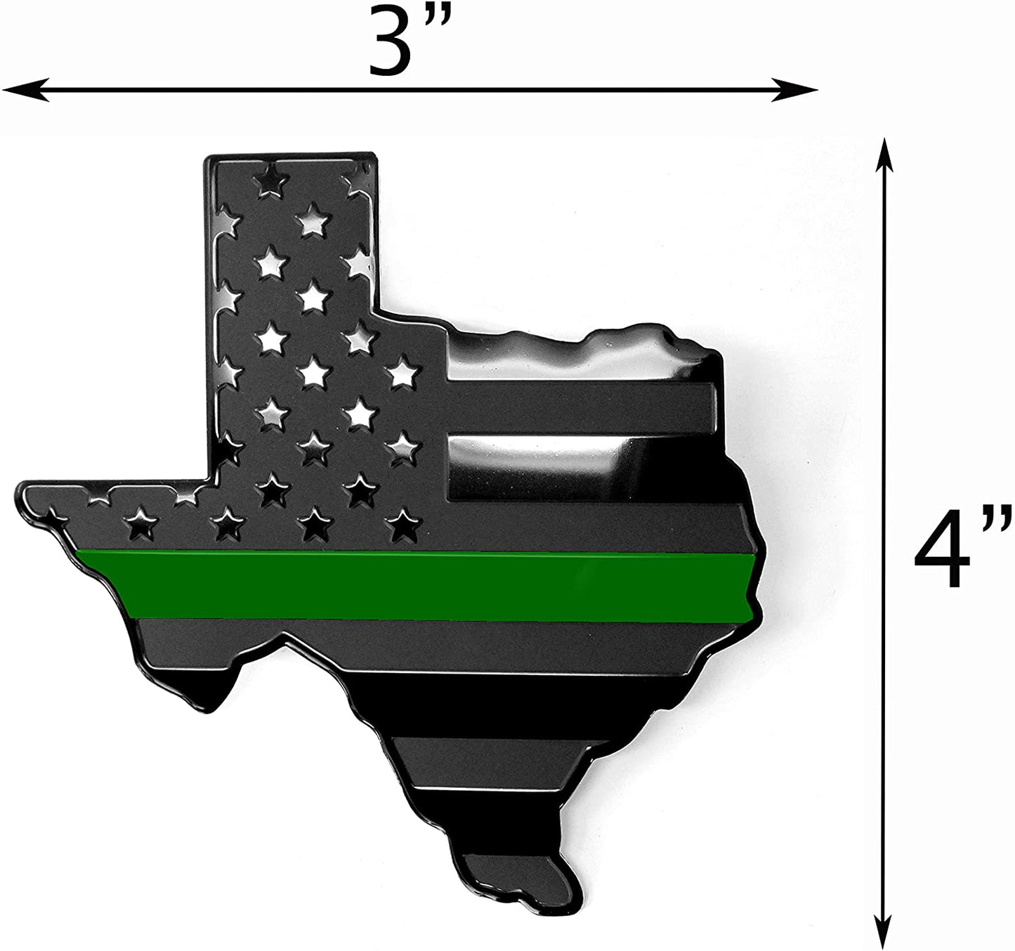 Texas State Black Flag Metal Auto Fender Emblem for Cars Trucks (3"x4", Black with Green Line)