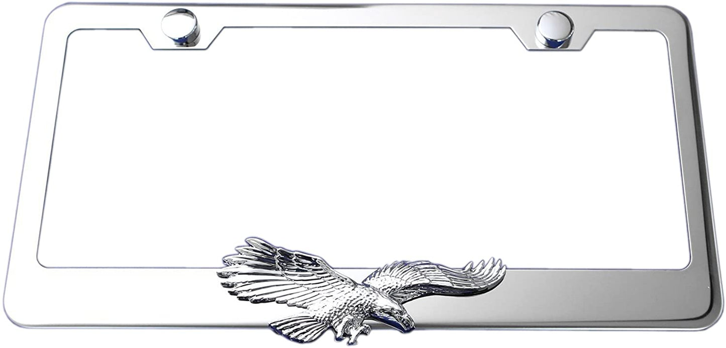 Flying Eagle 3D Chrome Emblem Polished Stainless Steel License Plate Frame