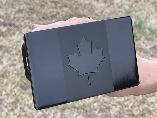 Canada Flag Metal Hitch Cover (Fits 1.25", 2", 2.5" 3" Receivers, Black)