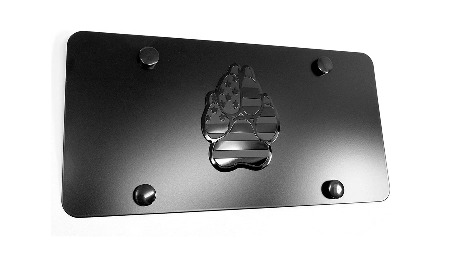 Black Paw Dog K9 Flag Emblem Stainless Steel License Plate