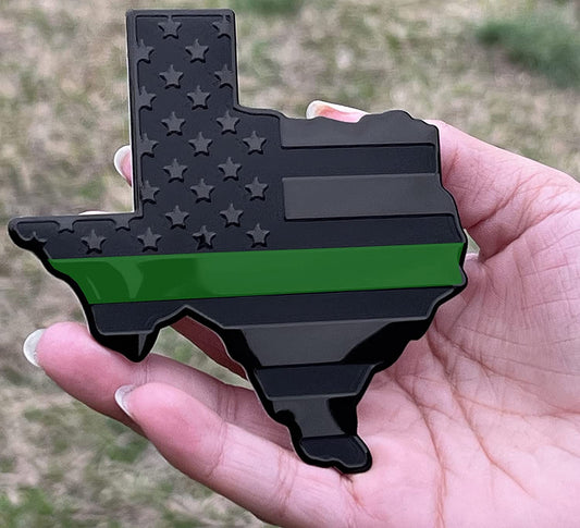 Texas State Black Flag Metal Auto Fender Emblem for Cars Trucks (3"x4", Black with Green Line)
