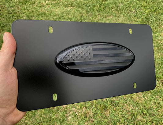 American Flag Stainless Steel License Plate (12"x6" 3D Oval Emblem)