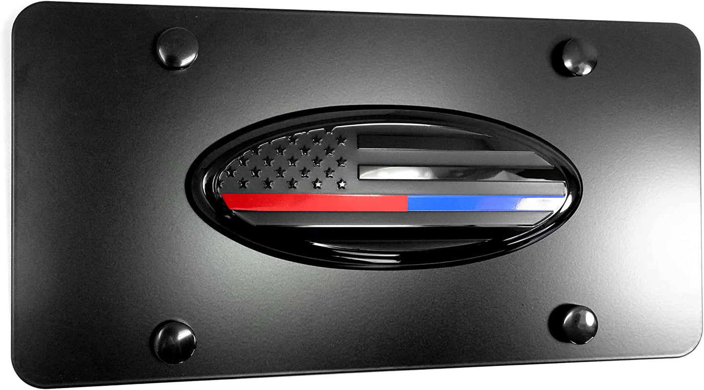 American Flag Stainless Steel License Plate (12"x6" 3D Oval Emblem)