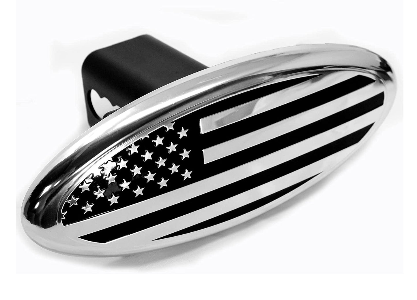 American Flag Black Oval Metal Trailer Hitch Cover (Fits 2", 2.5" Receivers)