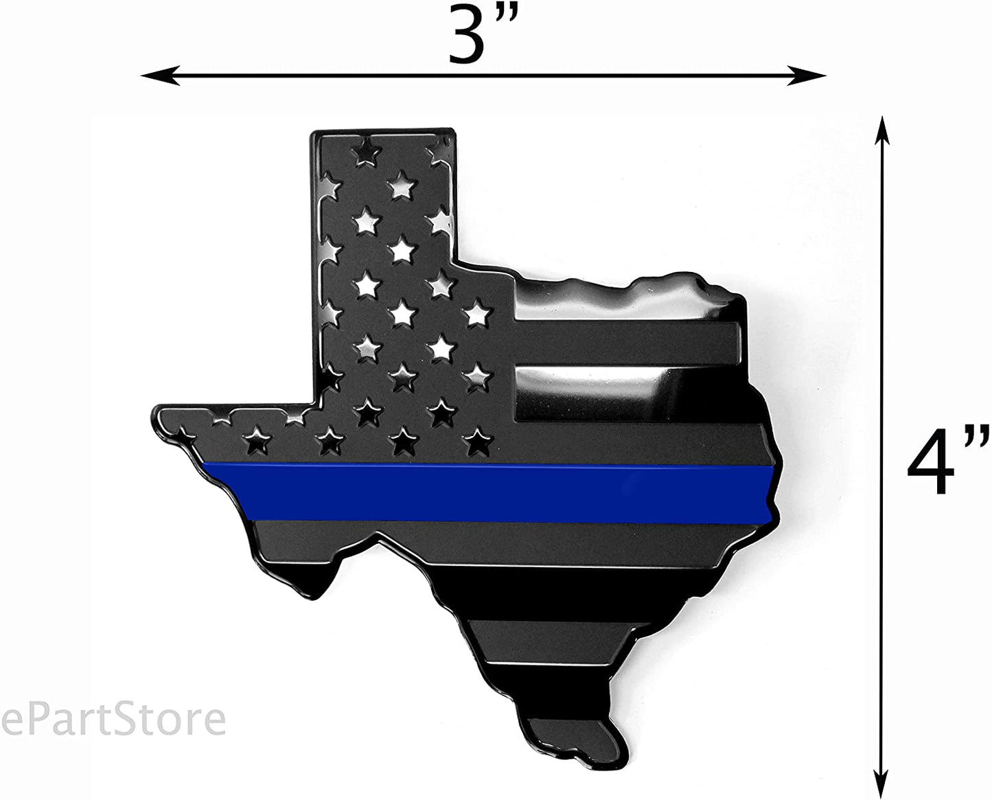 Texas State Black Flag Metal Auto Fender Emblem for Cars Trucks (3"x4", Black with Blue Line)