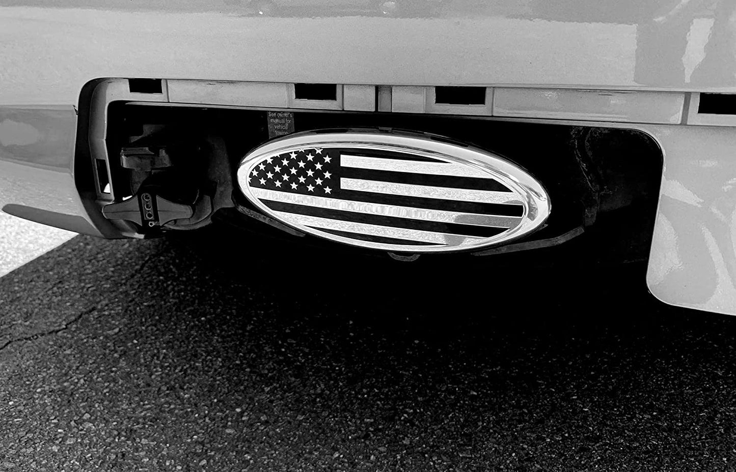 American Flag Black Oval Metal Trailer Hitch Cover (Fits 2", 2.5" Receivers)