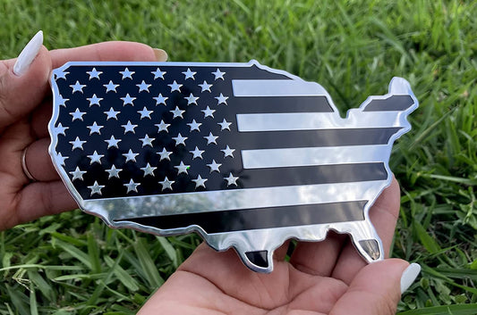 United States Map Flag Metal Trailer Hitch Cover Heavy Duty (Black Chrome Flag)