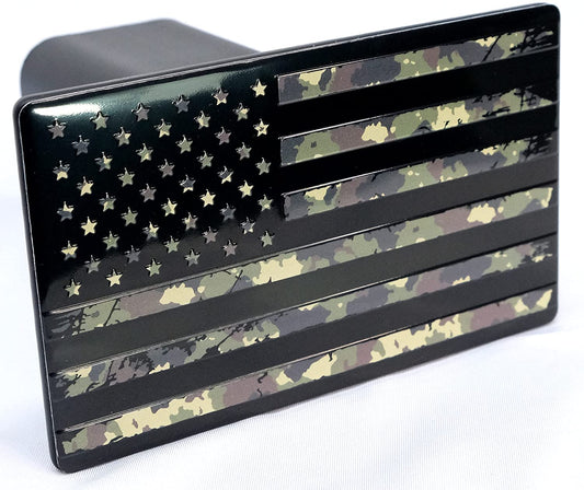 American Metal Flag Hitch Cover (Fits 1.25", 2", 2.5" and 3" Receiver, Military Camouflage)