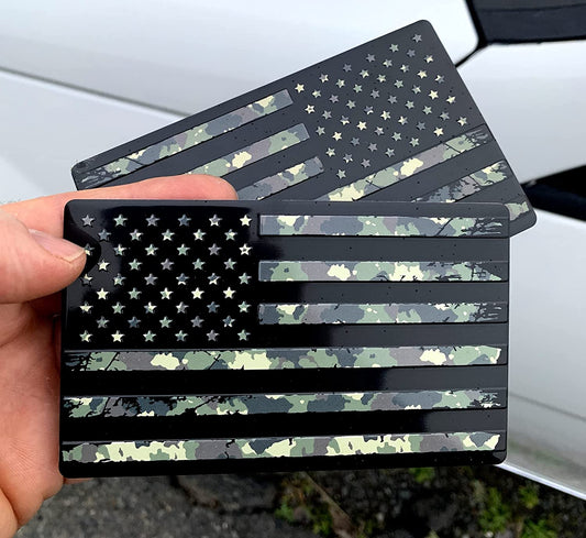 USA American 3D Metal Flag Auto Emblem for Cars Trucks 2pcs Forward and Reverse Set (5"x3", Military Black)