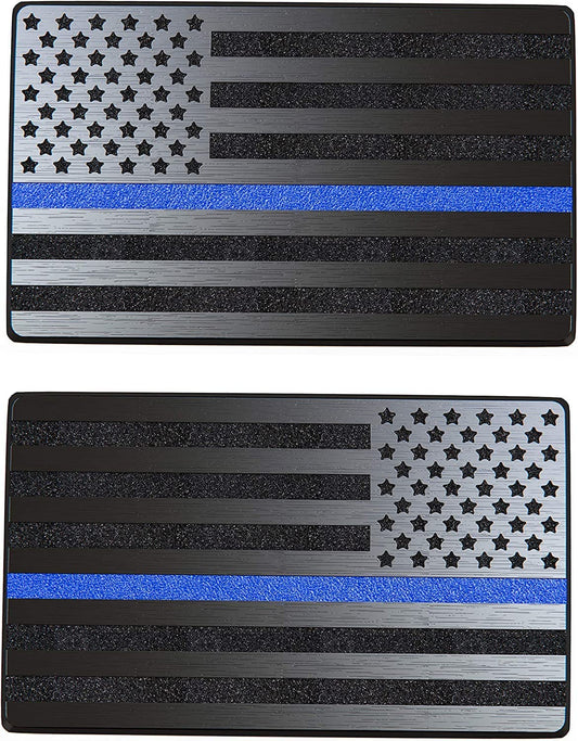 5"x3" Magnet American Flag Auto Decal for Cars Trucks, 2pcs Forward and Reverse Set (Black with Blue Line)