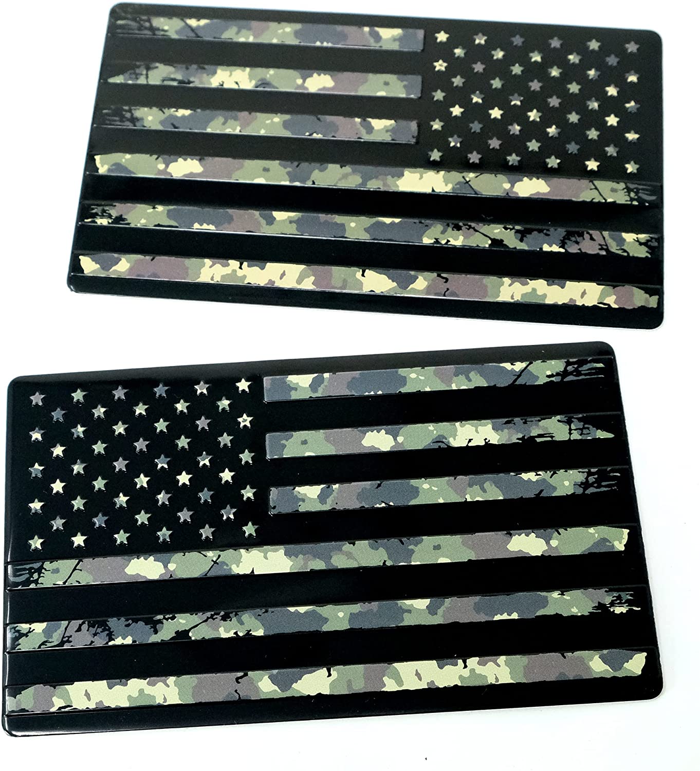 USA American 3D Metal Flag Auto Emblem for Cars Trucks 2pcs Forward and Reverse Set (5"x3", Military Black)