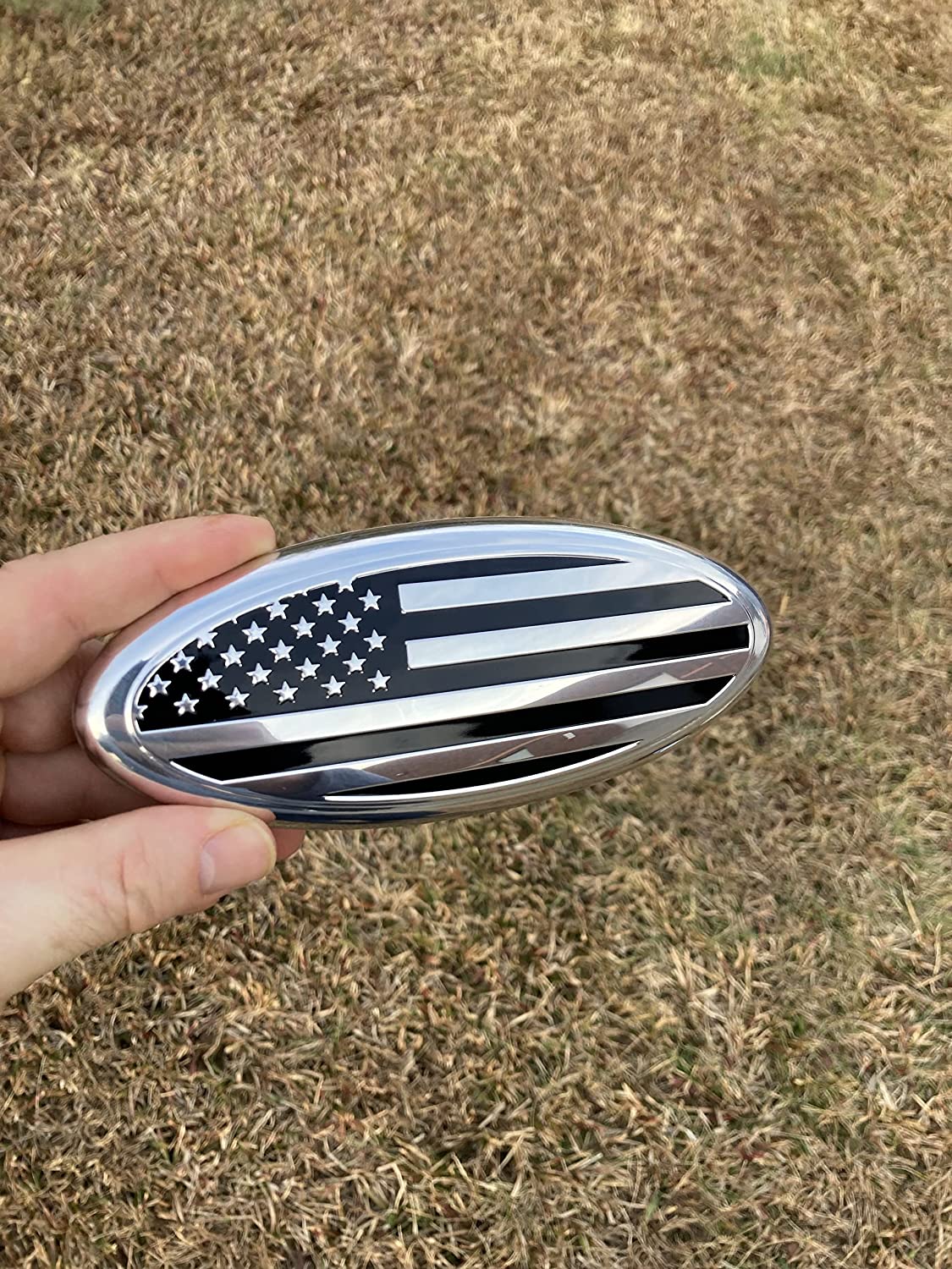 American Black and Chrome Flag Emblem, 7" and 9" Oval Decal Badge Nameplate for Ford F150 F250 F350