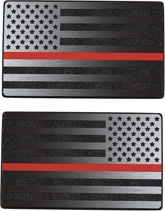 USA 3D Metal Flag Auto Emblem for Cars Trucks 2pcs Forward and Reverse Set (5"x3", Black & Red Line)