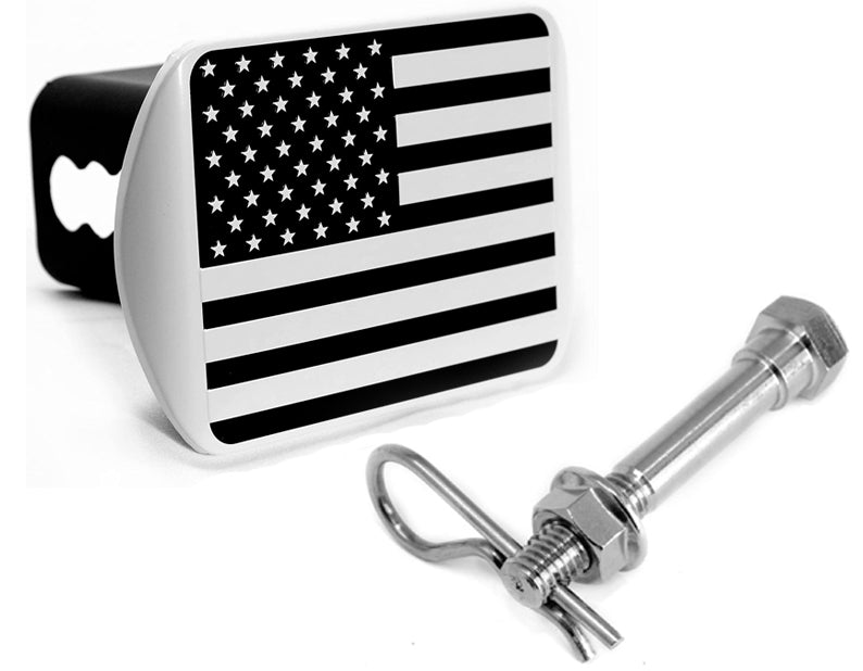 American Flag Black & White Metal Hitch Cover (Fits 2" or 2.5" Receivers)