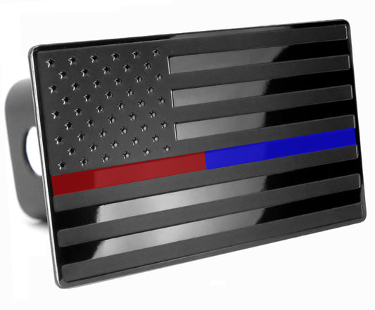 USA Black with Blue Red line Flag Metal Trailer Hitch Cover (Fits 1.25", 2", 2.5", and 3" Receivers)