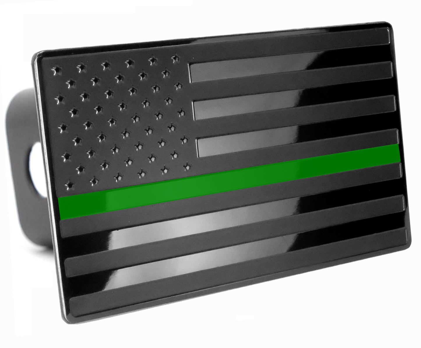 USA Black with Green line Flag Metal Trailer Hitch Cover (Fits 1.25", 2", 2.5", and 3" Receivers)