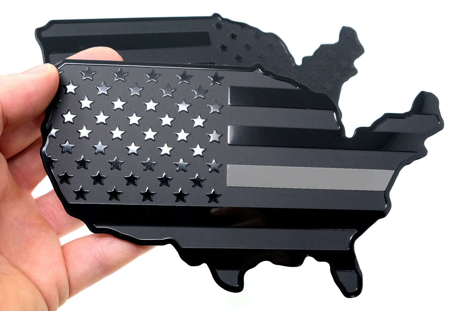 USA Metal Black Map Flag Forward and Reverse Fender Emblems for Cars Trucks (7"x4", Black)