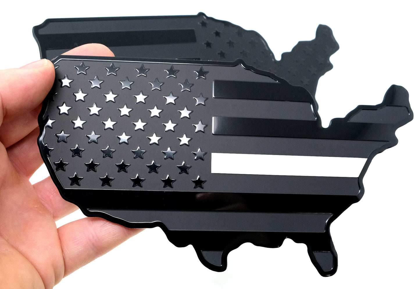 USA Metal Black Map Flag Forward and Reverse Fender Emblems for Cars Trucks (7"x4", Black)