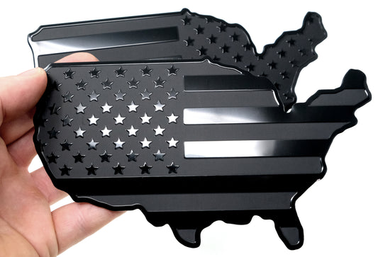 USA Metal Black Map Flag Forward and Reverse Fender Emblems for Cars Trucks (7"x4", Black)
