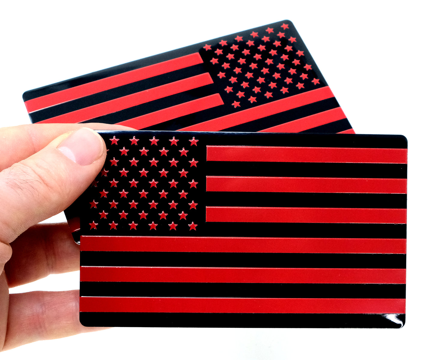 US Black Red Flag Fender Emblem for Cars, Trucks 5"x3" (Pair - Forward & Reverse)