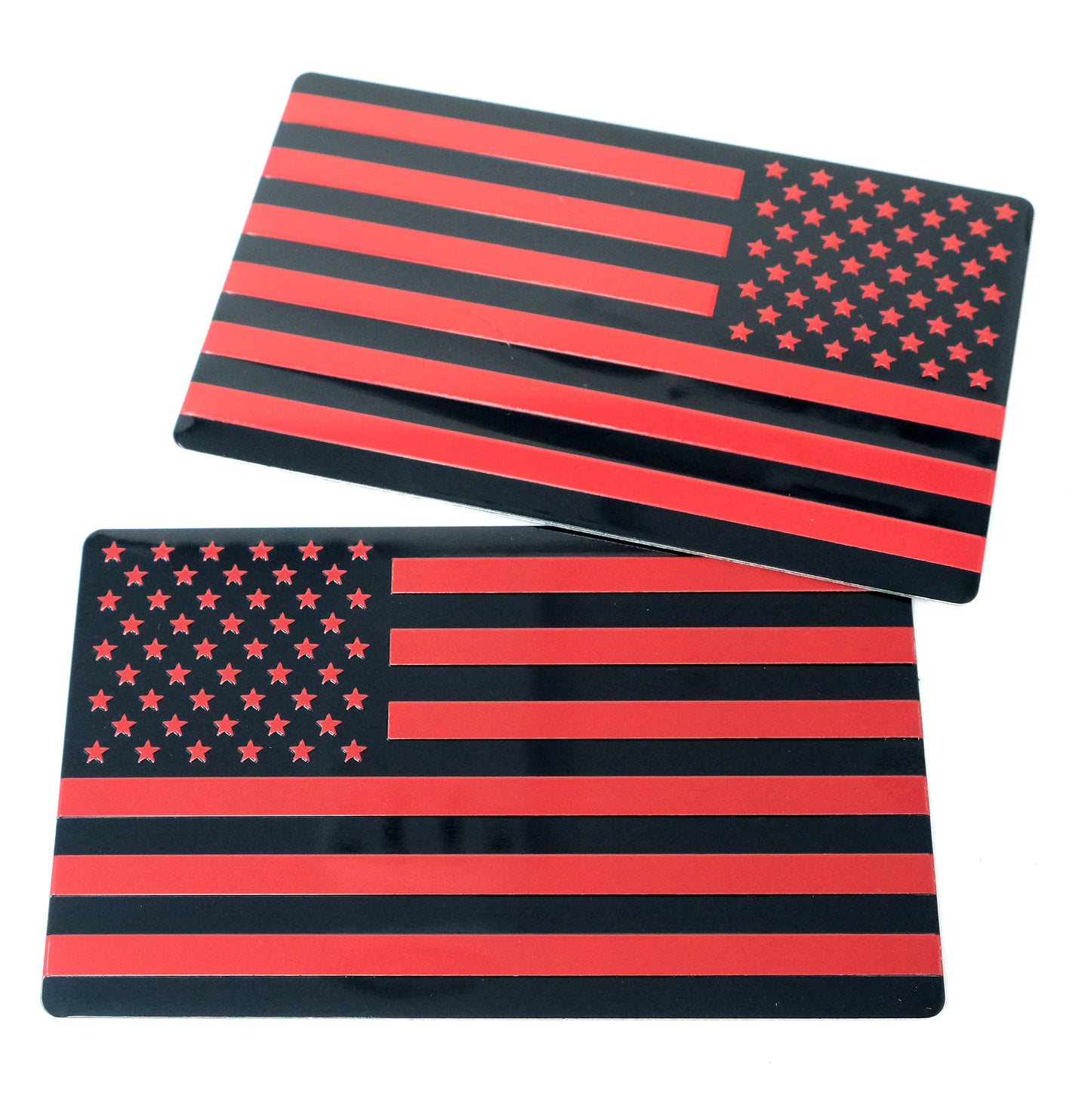 US Black Red Flag Fender Emblem for Cars, Trucks 5"x3" (Pair - Forward & Reverse)