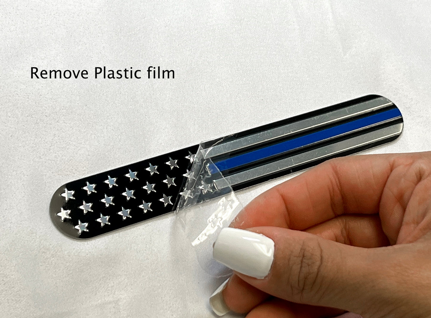 US Black Chrome Flag Fender Emblem with Blue line 6"x1" 2pcs