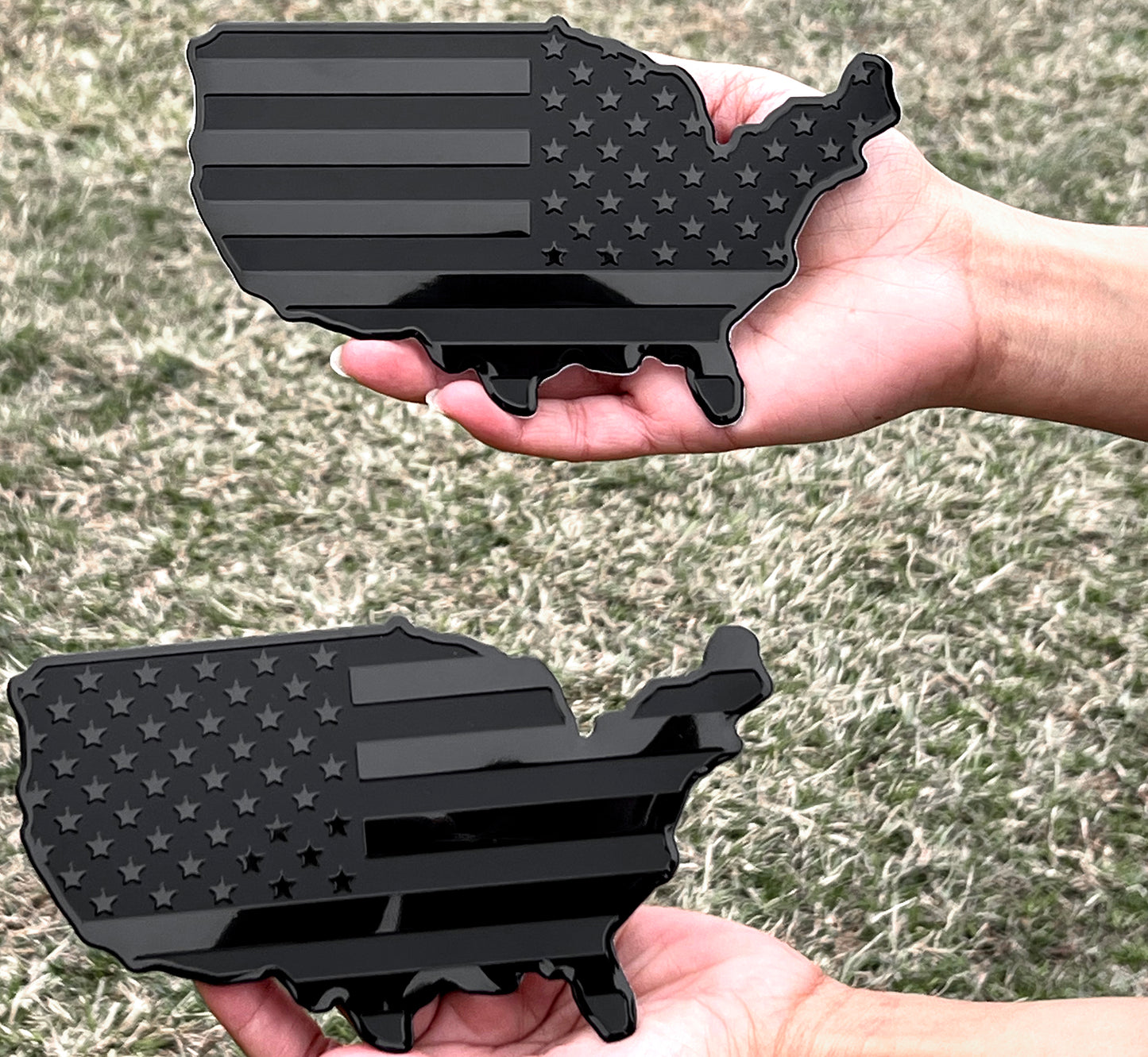 USA Metal Black Map Flag Forward and Reverse Fender Emblems for Cars Trucks (7"x4", Black)