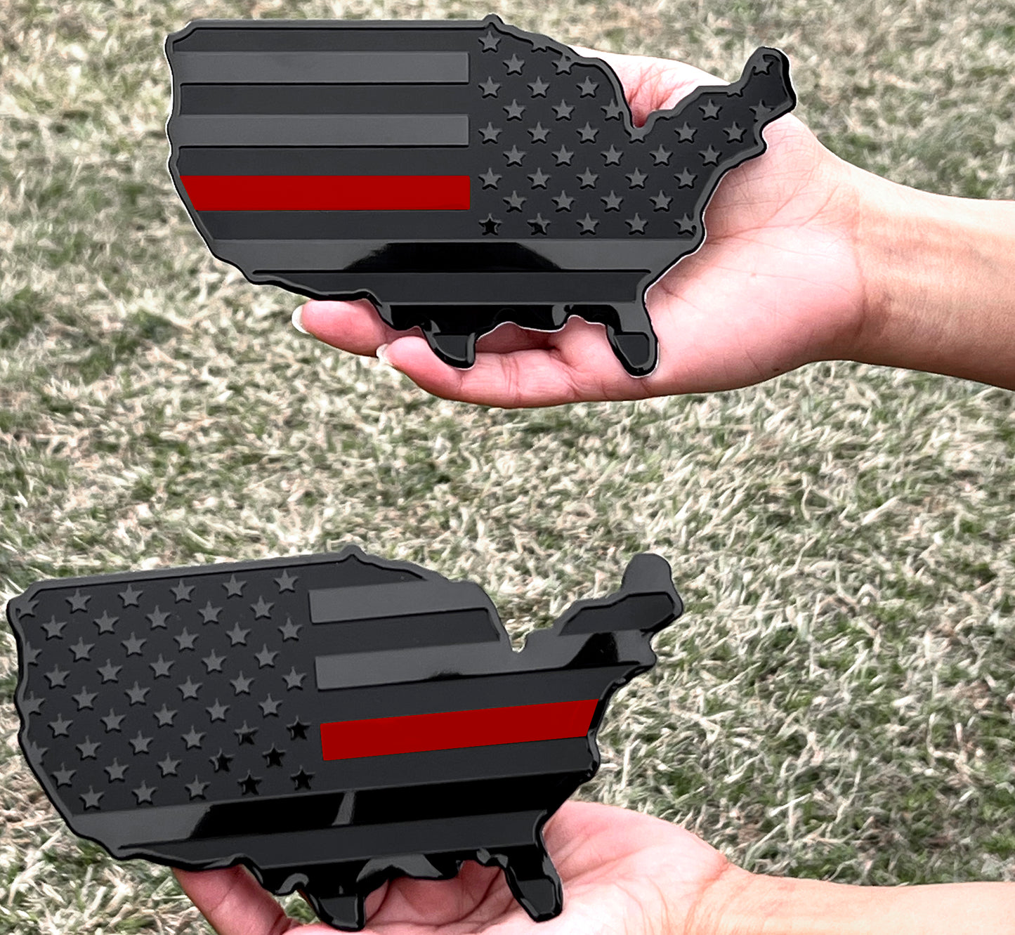 USA Metal Black Map Flag Forward and Reverse Fender Emblems for Cars Trucks (7"x4", Black)