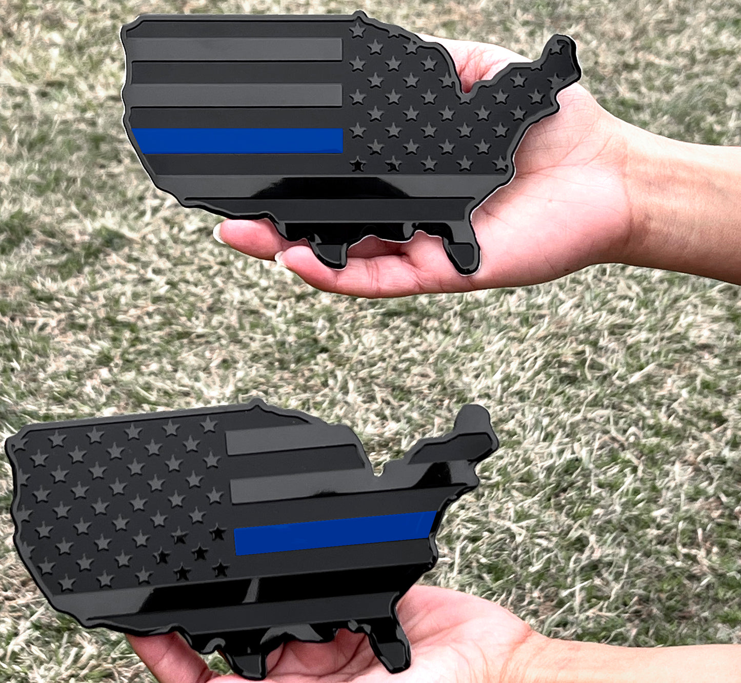 USA Metal Black Map Flag Forward and Reverse Fender Emblems for Cars Trucks (7"x4", Black)