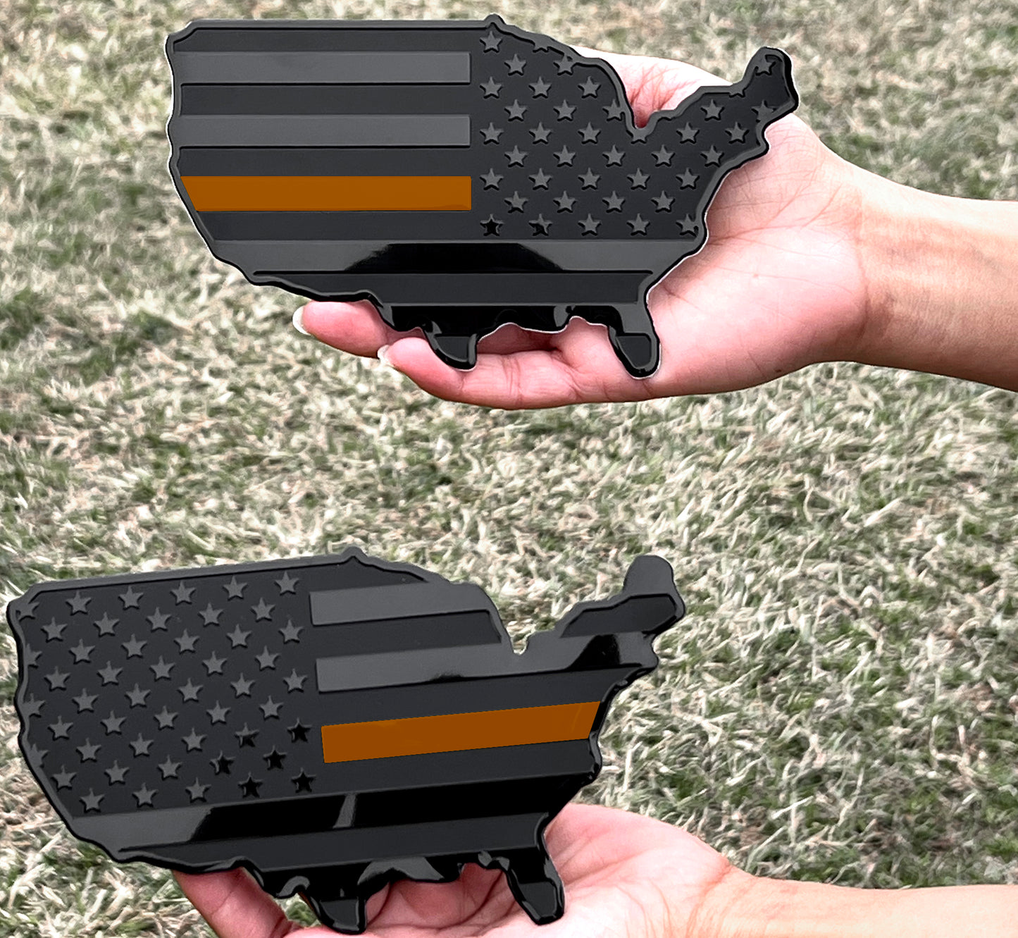 USA Metal Black Map Flag Forward and Reverse Fender Emblems for Cars Trucks (7"x4", Black)