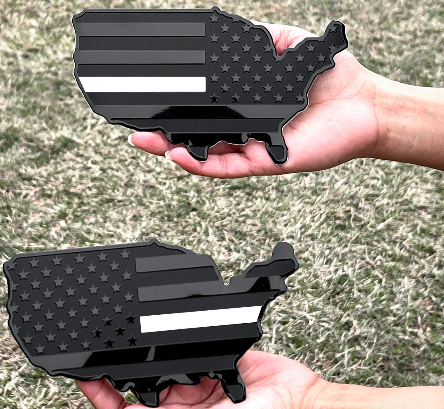 USA Metal Black Map Flag Forward and Reverse Fender Emblems for Cars Trucks (7"x4", Black)