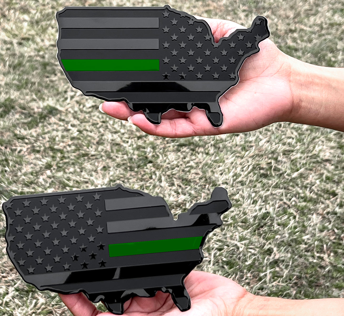 USA Metal Black Map Flag Forward and Reverse Fender Emblems for Cars Trucks (7"x4", Black)