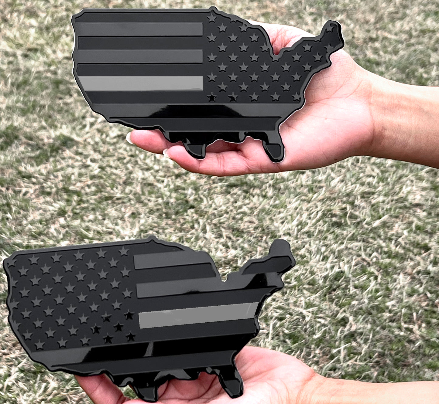 USA Metal Black Map Flag Forward and Reverse Fender Emblems for Cars Trucks (7"x4", Black)