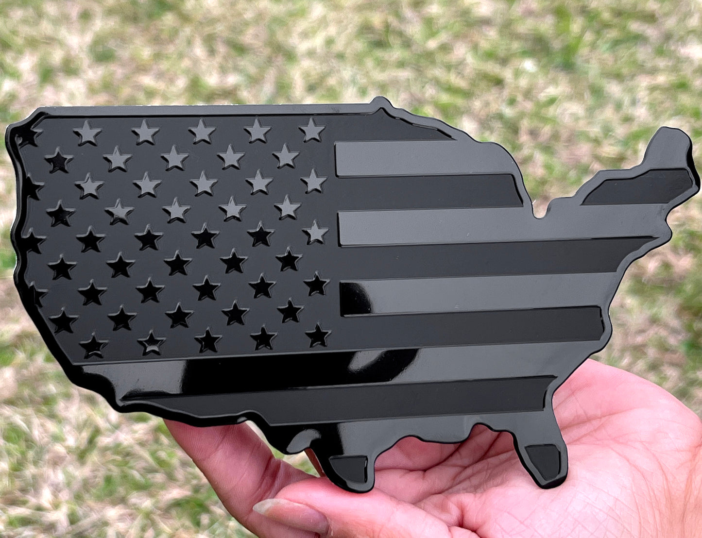USA Metal Black Map Flag Forward and Reverse Fender Emblems for Cars Trucks (7"x4", Black)