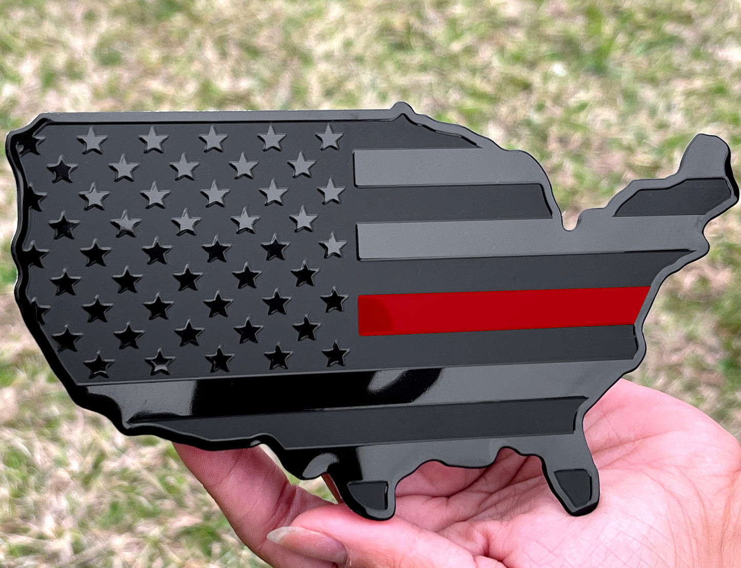 USA Metal Black Map Flag Forward and Reverse Fender Emblems for Cars Trucks (7"x4", Black)