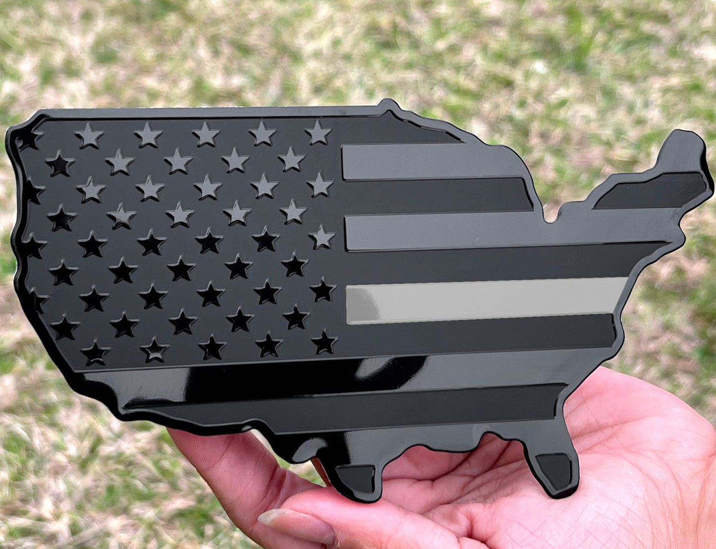 USA Metal Black Map Flag Forward and Reverse Fender Emblems for Cars Trucks (7"x4", Black)