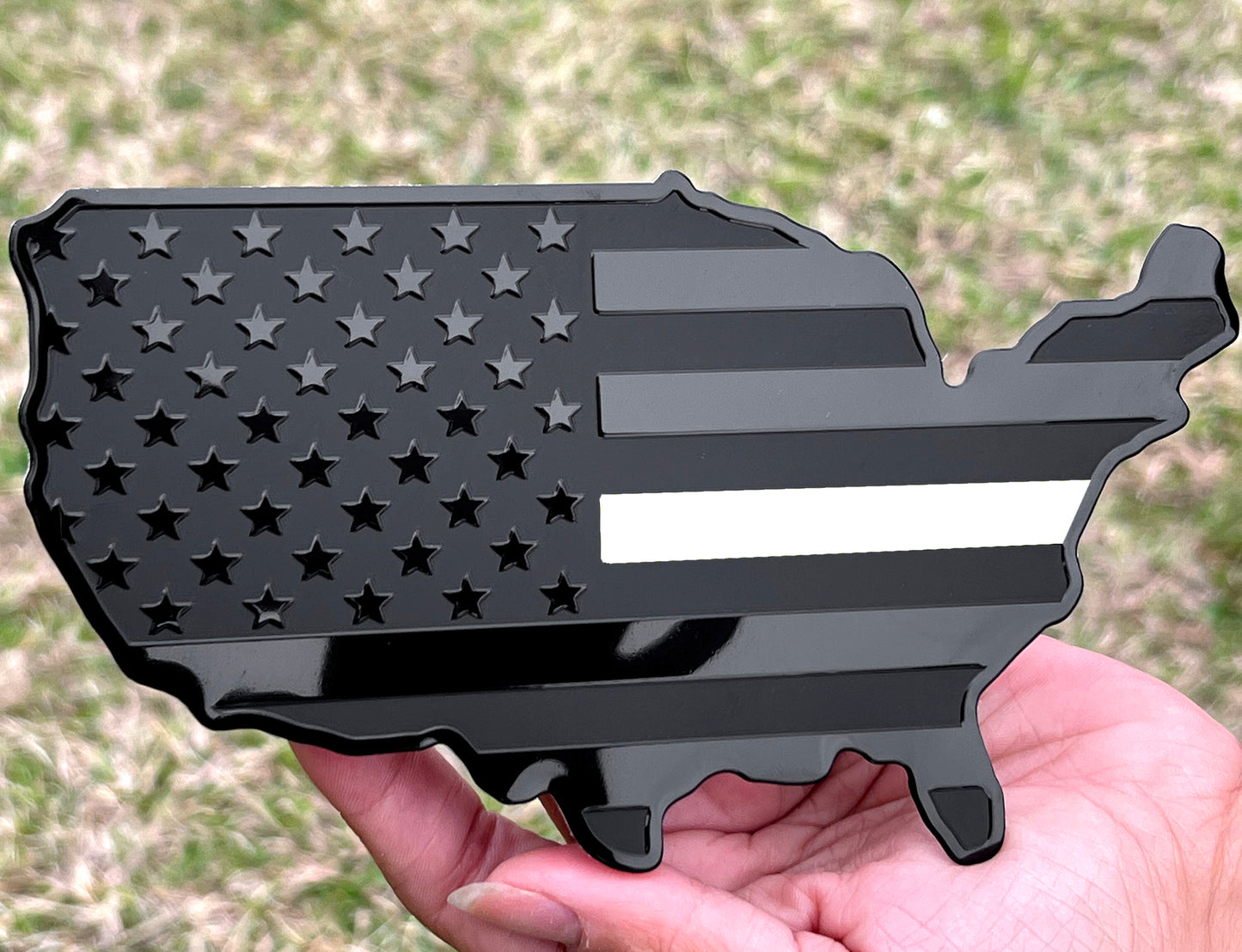 USA Metal Black Map Flag Forward and Reverse Fender Emblems for Cars Trucks (7"x4", Black)