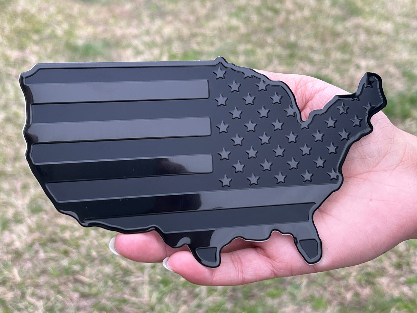 USA Metal Black Map Flag Forward and Reverse Fender Emblems for Cars Trucks (7"x4", Black)