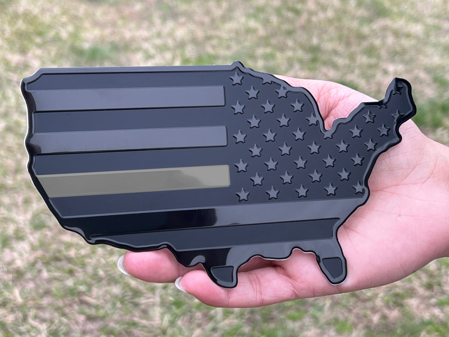 USA Metal Black Map Flag Forward and Reverse Fender Emblems for Cars Trucks (7"x4", Black)