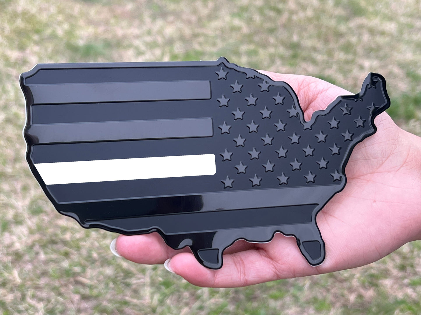 USA Metal Black Map Flag Forward and Reverse Fender Emblems for Cars Trucks (7"x4", Black)